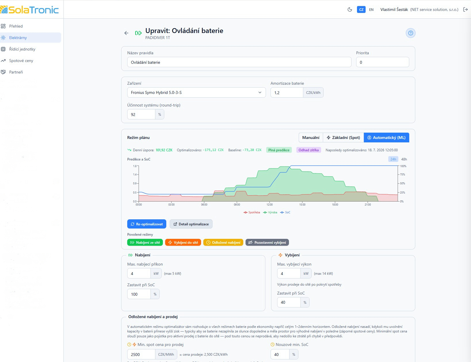 ML Battery Optimizer — SoC predikce a plánování nabíjení